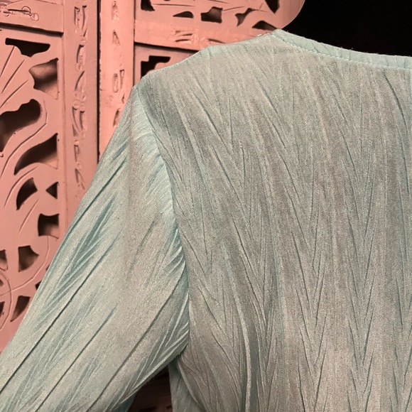 CATALINA AMAZING SOFT LIGHT TURQUOISE GREEN CROTCHET FRONT MID SLEEVE TUNIC TOP - Picture 7 of 10